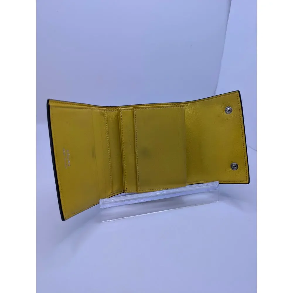 Authentic Céline Compact Trifold Wallet Black Yellow Leather
